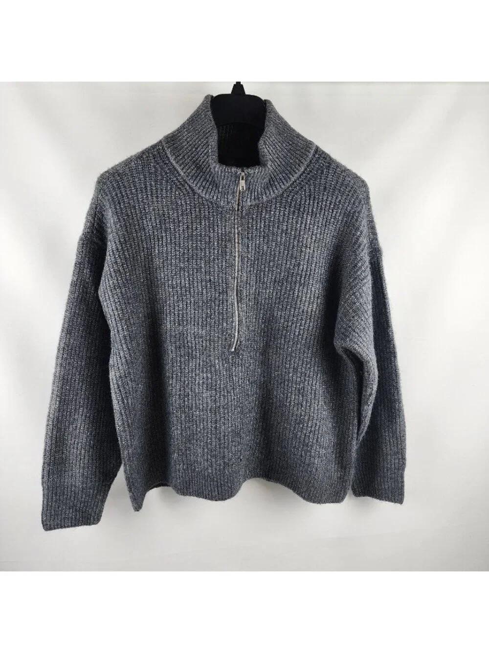 Vince Camuto Knit Sweater Womens XL Gray Pullover 1/4 Zip Stretch  NWT